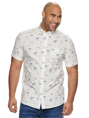 XXL Sonoma Goods For Life Stretch Button Down Shirt Palm Tree Print Short Sleeve